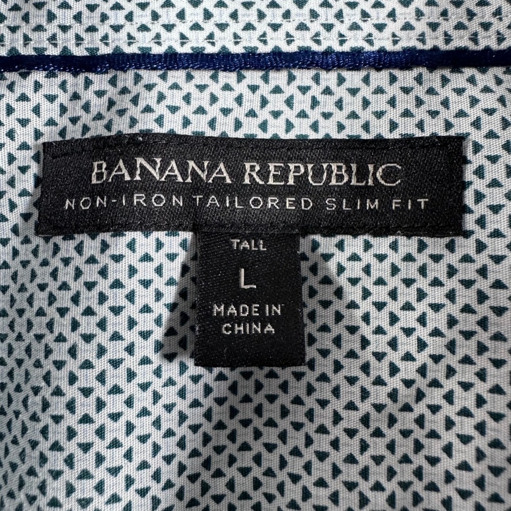 Banana Republic Button Down Mens L Large Tall Grey Geometric Non-Iron Slim Fit - Picture 2 of 14